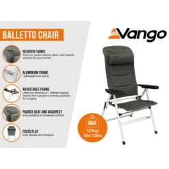 Vango Balletto Tall Camping Chair -Camping Equipment Store Balletto Chair Heather Grey Features 56650.1675769559
