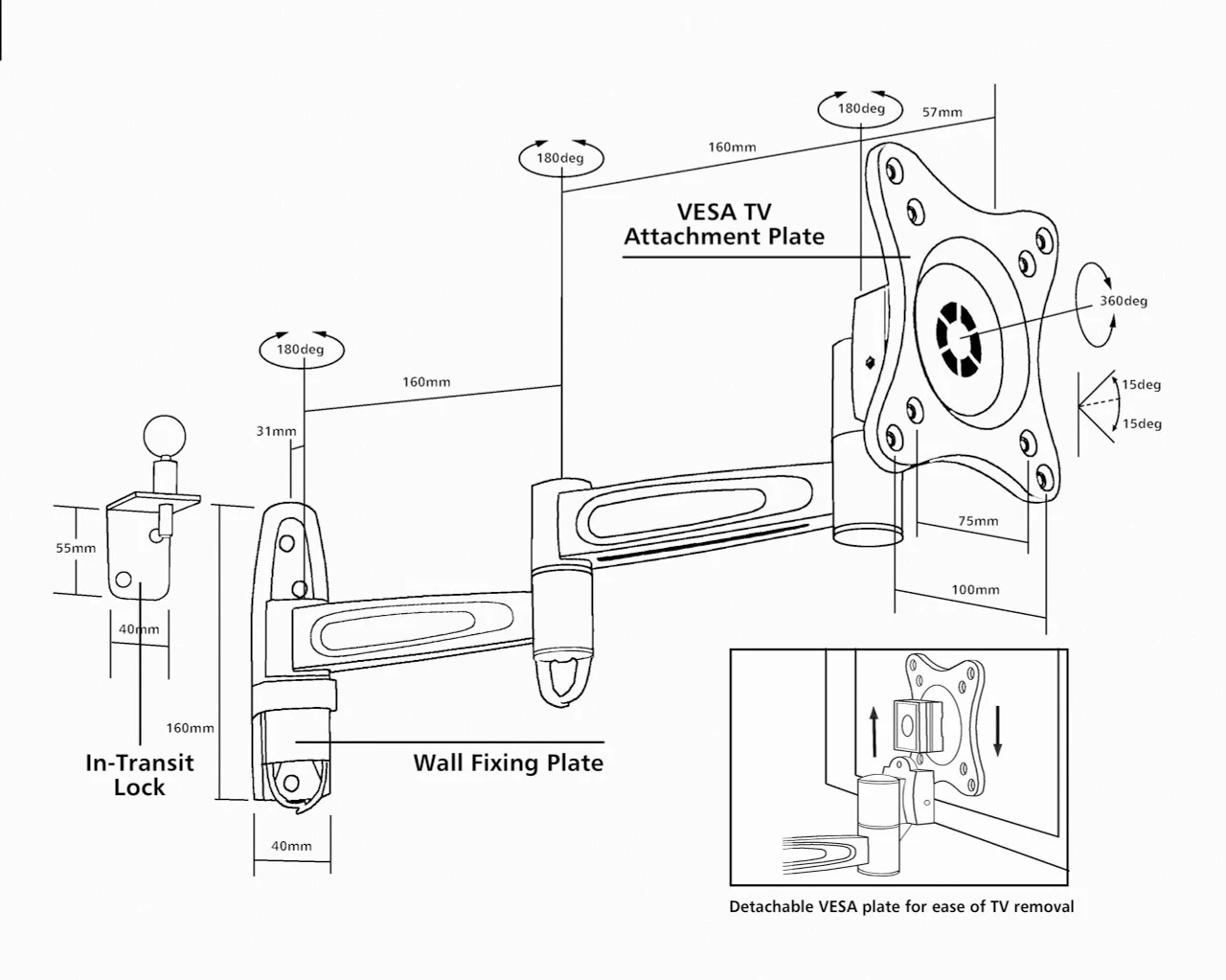 Vision Plus Double Arm TV Bracket - Heavy Duty 2 Vision Plus Double Arm TV Bracket - Heavy Duty - Image 2