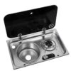 Navy Load Stainless Steel Single Hob With Left Hand Sink And Glass Lid NL.24001
