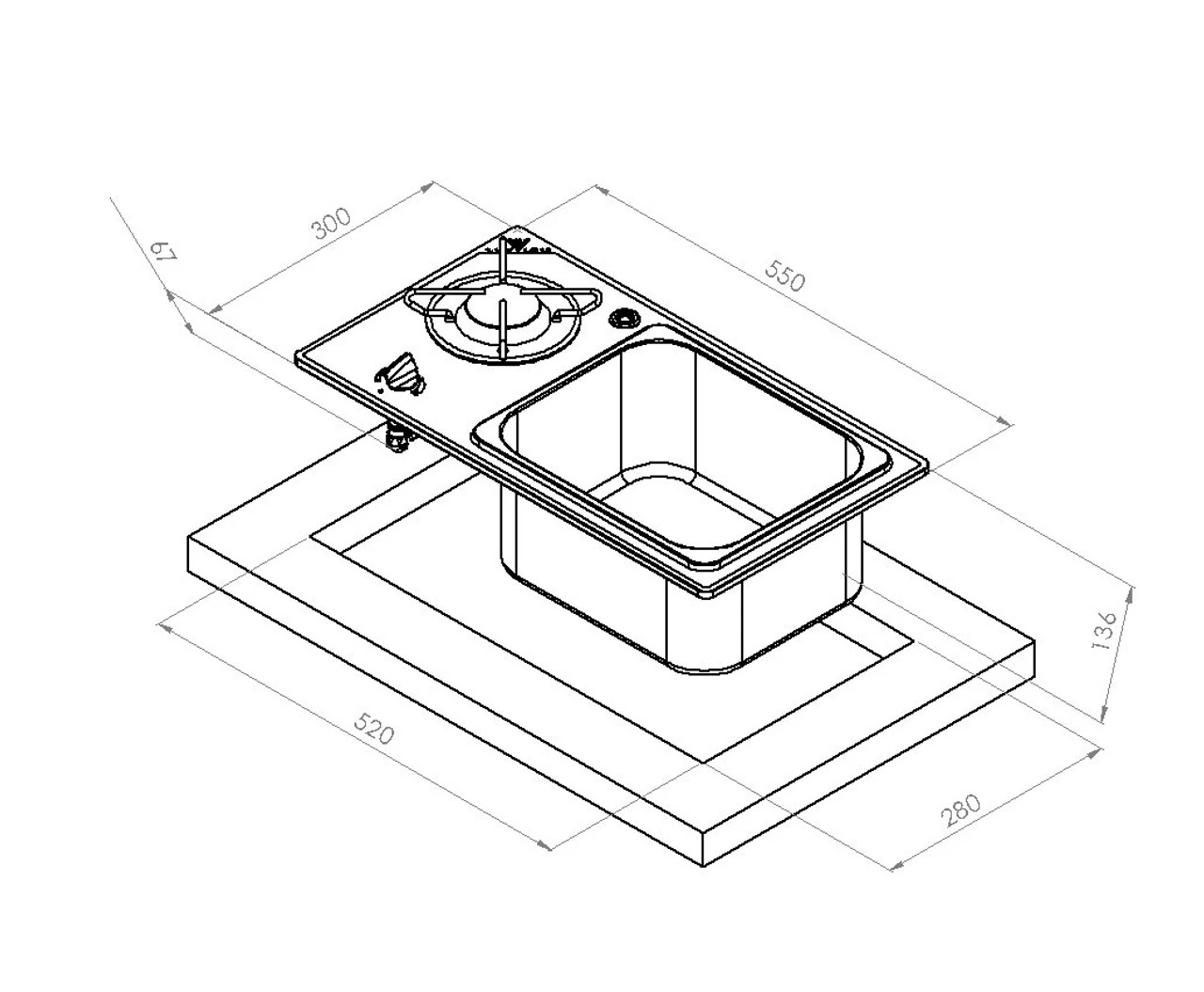 Navy Load Glass Built-In Single Burner Hob And Sink NL.20014 2 Navy Load Glass Built-In Single Burner Hob And Sink NL.20014 - Image 2