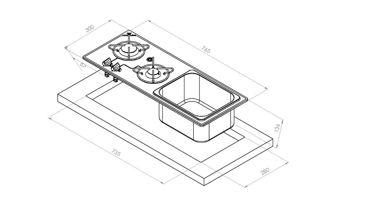 Navy Load Glass Built-In 2 Burners Hob With Stainless Steel Sink NL.20015 2 Navy Load Glass Built-In 2 Burners Hob With Stainless Steel Sink NL.20015 - Image 2